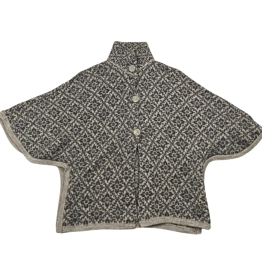 Alpaca Warehouse Poncho Womens Medium Gray Alpaca Knit Button Collared Geometric - Picture 1 of 15